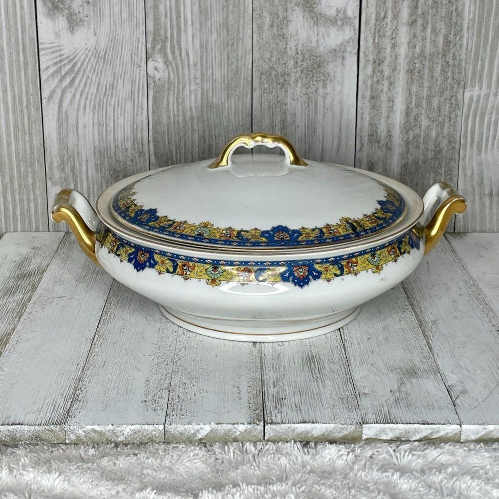 Antique Porcelain Covered Vegetable Dish Union T Czechoslovakia